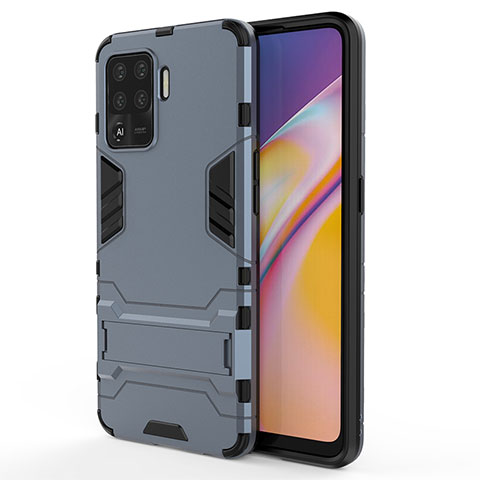 Coque Contour Silicone et Plastique Housse Etui Mat avec Support T01 pour Oppo F19 Pro Bleu