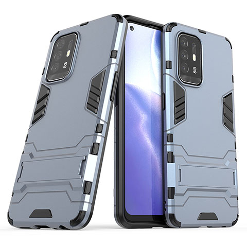 Coque Contour Silicone et Plastique Housse Etui Mat avec Support T01 pour Oppo F19 Pro+ Plus 5G Bleu