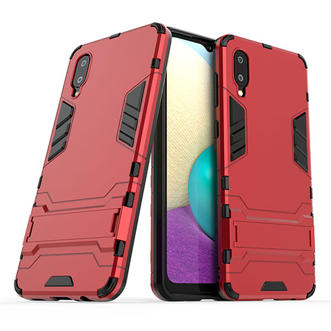 Coque Contour Silicone et Plastique Housse Etui Mat avec Support T01 pour Samsung Galaxy A02 Rouge