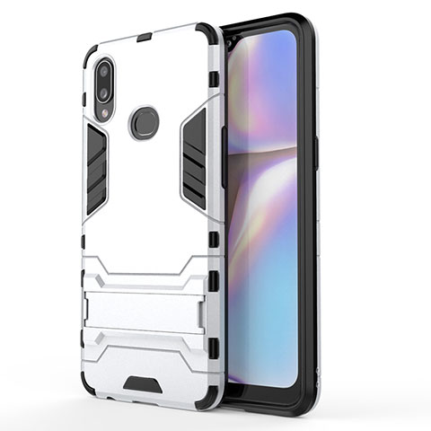 Coque Contour Silicone et Plastique Housse Etui Mat avec Support T01 pour Samsung Galaxy A10s Argent