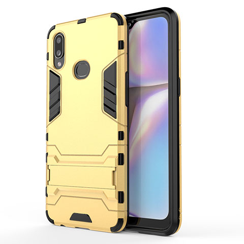 Coque Contour Silicone et Plastique Housse Etui Mat avec Support T01 pour Samsung Galaxy A10s Or