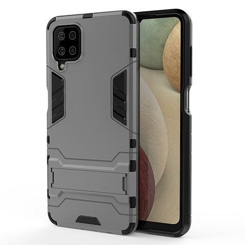 Coque Contour Silicone et Plastique Housse Etui Mat avec Support T01 pour Samsung Galaxy A12 Nacho Gris