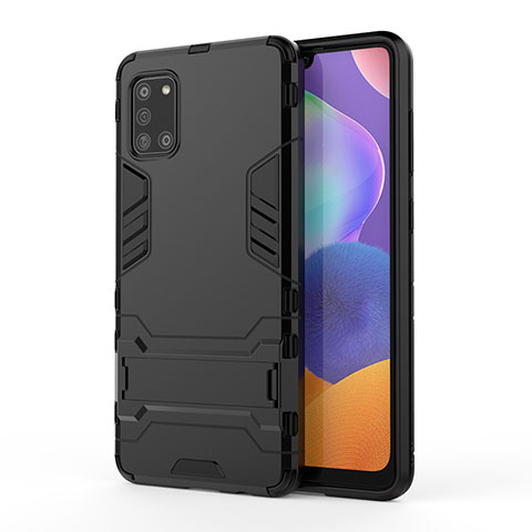 Coque Contour Silicone et Plastique Housse Etui Mat avec Support T01 pour Samsung Galaxy A31 Noir