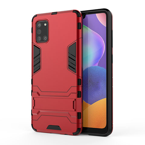 Coque Contour Silicone et Plastique Housse Etui Mat avec Support T01 pour Samsung Galaxy A31 Rouge