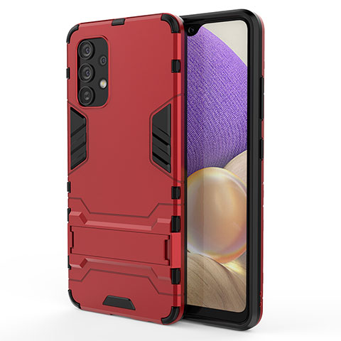 Coque Contour Silicone et Plastique Housse Etui Mat avec Support T01 pour Samsung Galaxy A32 5G Rouge
