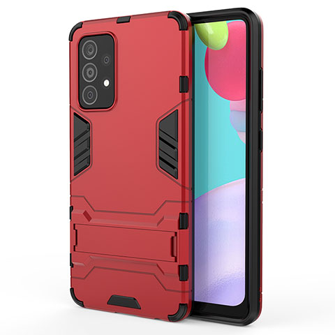 Coque Contour Silicone et Plastique Housse Etui Mat avec Support T01 pour Samsung Galaxy A52 4G Rouge