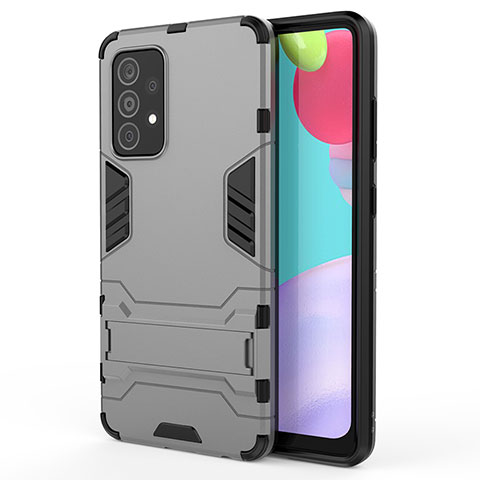 Coque Contour Silicone et Plastique Housse Etui Mat avec Support T01 pour Samsung Galaxy A52 5G Gris