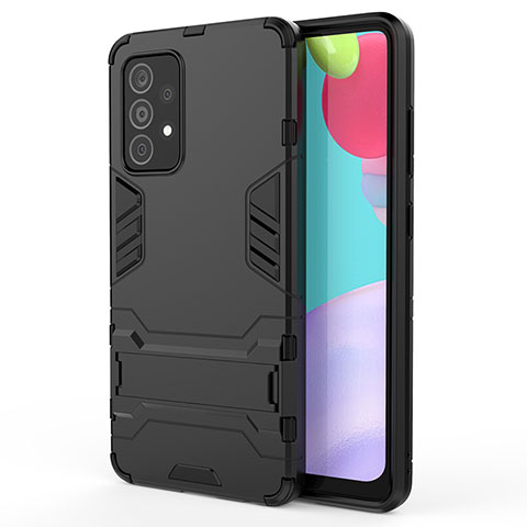 Coque Contour Silicone et Plastique Housse Etui Mat avec Support T01 pour Samsung Galaxy A52s 5G Noir