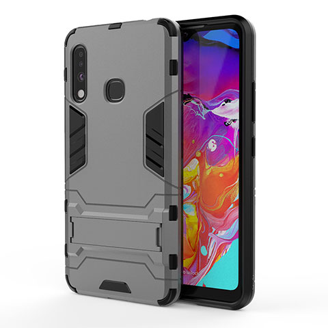 Coque Contour Silicone et Plastique Housse Etui Mat avec Support T01 pour Samsung Galaxy A70E Gris