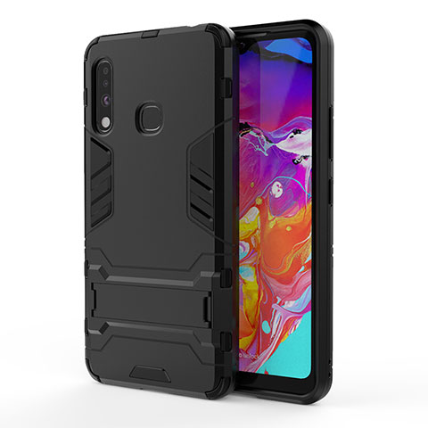 Coque Contour Silicone et Plastique Housse Etui Mat avec Support T01 pour Samsung Galaxy A70E Noir