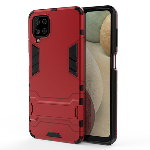 Coque Contour Silicone et Plastique Housse Etui Mat avec Support T01 pour Samsung Galaxy F12 Rouge