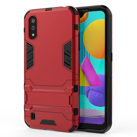 Coque Contour Silicone et Plastique Housse Etui Mat avec Support T01 pour Samsung Galaxy M01 Rouge