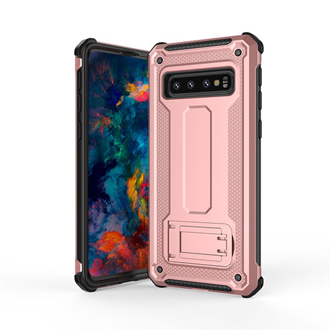 Coque Contour Silicone et Plastique Housse Etui Mat avec Support T01 pour Samsung Galaxy S10 5G Or Rose