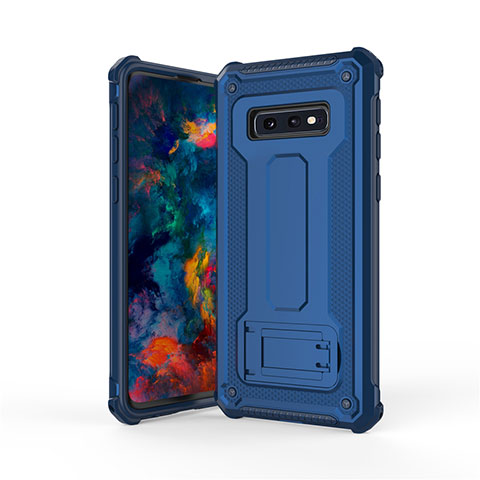 Coque Contour Silicone et Plastique Housse Etui Mat avec Support T01 pour Samsung Galaxy S10e Bleu