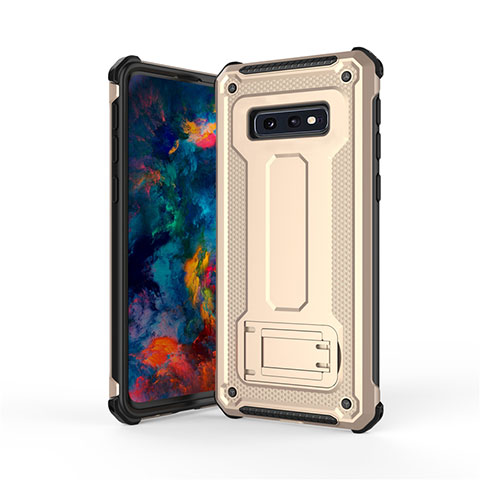 Coque Contour Silicone et Plastique Housse Etui Mat avec Support T01 pour Samsung Galaxy S10e Or et Noir