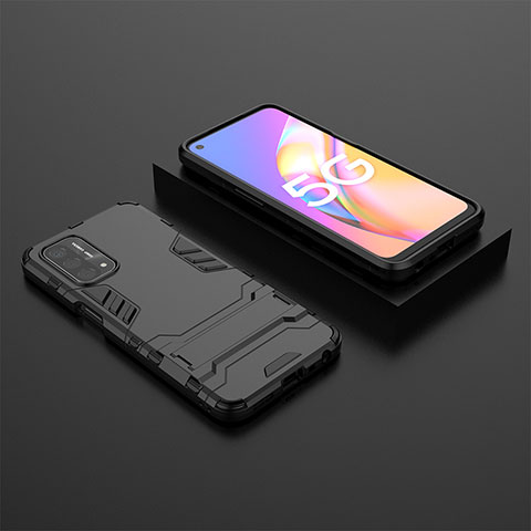 Coque Contour Silicone et Plastique Housse Etui Mat avec Support T02 pour OnePlus Nord N200 5G Noir