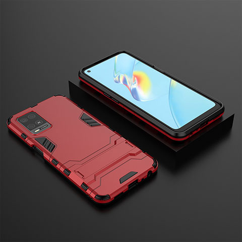 Coque Contour Silicone et Plastique Housse Etui Mat avec Support T02 pour Oppo A54 4G Rouge