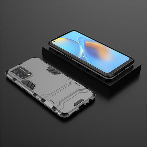 Coque Contour Silicone et Plastique Housse Etui Mat avec Support T02 pour Oppo A74 4G Gris