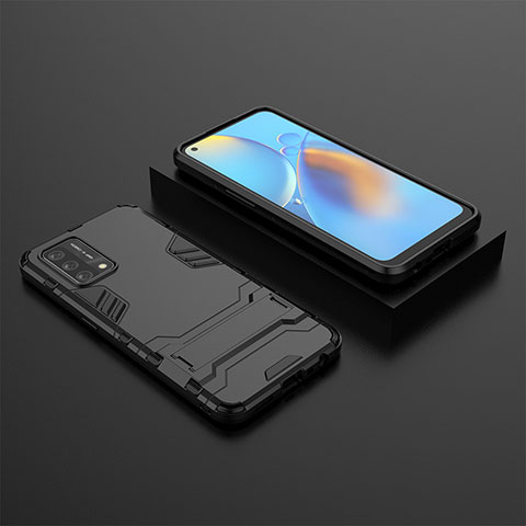 Coque Contour Silicone et Plastique Housse Etui Mat avec Support T02 pour Oppo A74 4G Noir