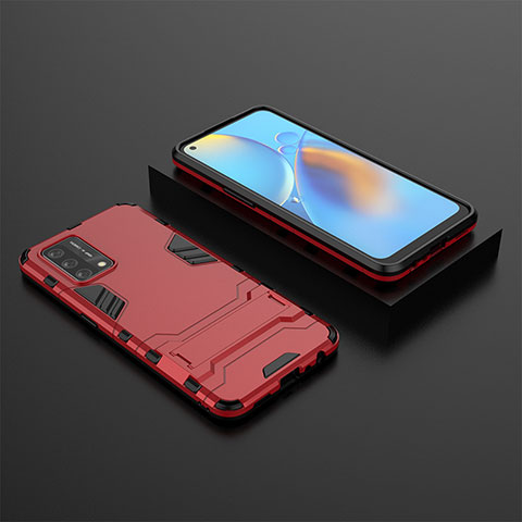 Coque Contour Silicone et Plastique Housse Etui Mat avec Support T02 pour Oppo A74 4G Rouge