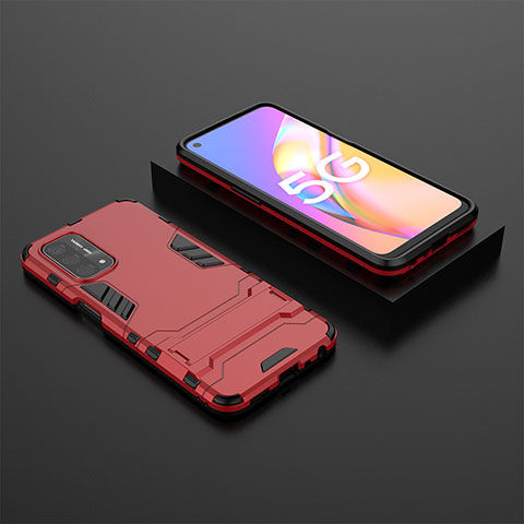 Coque Contour Silicone et Plastique Housse Etui Mat avec Support T02 pour Oppo A74 5G Rouge