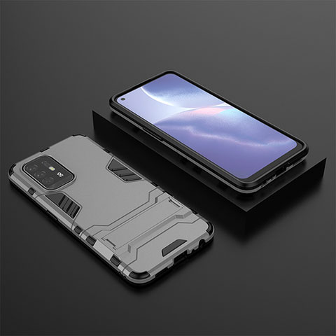 Coque Contour Silicone et Plastique Housse Etui Mat avec Support T02 pour Oppo A94 5G Gris