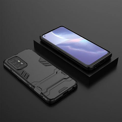 Coque Contour Silicone et Plastique Housse Etui Mat avec Support T02 pour Oppo A94 5G Noir