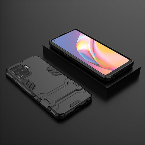 Coque Contour Silicone et Plastique Housse Etui Mat avec Support T02 pour Oppo Reno5 F Noir