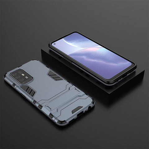 Coque Contour Silicone et Plastique Housse Etui Mat avec Support T02 pour Oppo Reno5 Z 5G Bleu