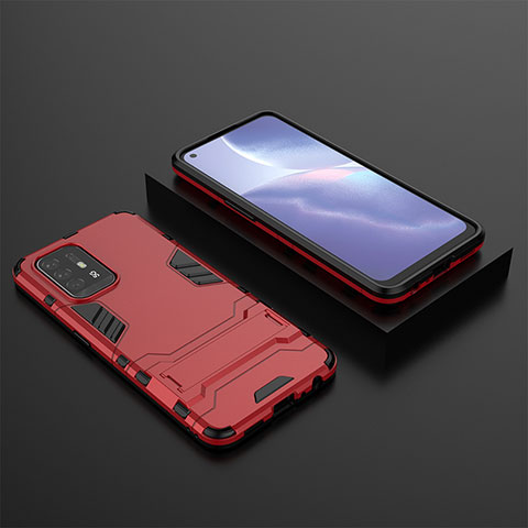 Coque Contour Silicone et Plastique Housse Etui Mat avec Support T02 pour Oppo Reno5 Z 5G Rouge