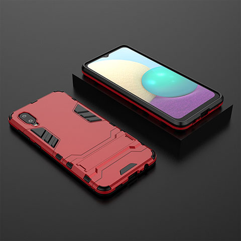 Coque Contour Silicone et Plastique Housse Etui Mat avec Support T02 pour Samsung Galaxy A02 Rouge