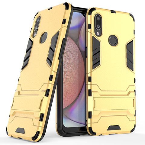 Coque Contour Silicone et Plastique Housse Etui Mat avec Support T02 pour Samsung Galaxy A10s Or