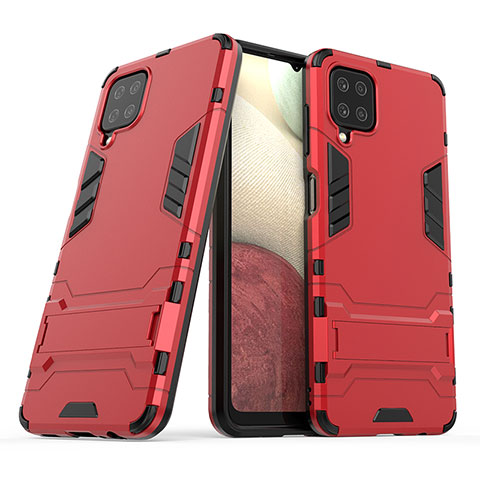 Coque Contour Silicone et Plastique Housse Etui Mat avec Support T02 pour Samsung Galaxy A12 5G Rouge