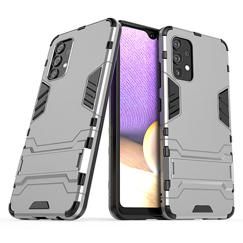 Coque Contour Silicone et Plastique Housse Etui Mat avec Support T02 pour Samsung Galaxy A32 4G Gris