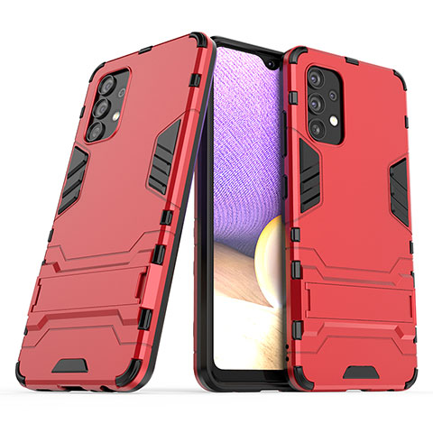 Coque Contour Silicone et Plastique Housse Etui Mat avec Support T02 pour Samsung Galaxy A32 5G Rouge