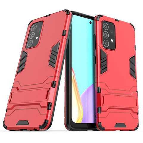 Coque Contour Silicone et Plastique Housse Etui Mat avec Support T02 pour Samsung Galaxy A52 4G Rouge