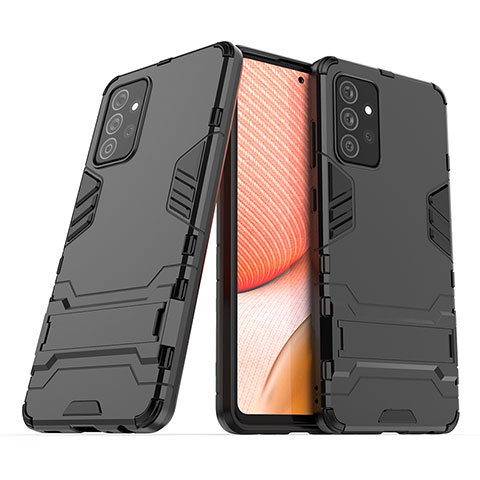 Coque Contour Silicone et Plastique Housse Etui Mat avec Support T02 pour Samsung Galaxy A72 4G Noir