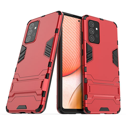 Coque Contour Silicone et Plastique Housse Etui Mat avec Support T02 pour Samsung Galaxy A72 4G Rouge