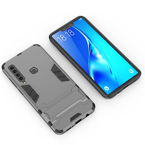 Coque Contour Silicone et Plastique Housse Etui Mat avec Support T02 pour Samsung Galaxy A9 (2018) A920 Gris