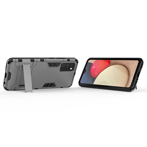 Coque Contour Silicone et Plastique Housse Etui Mat avec Support T02 pour Samsung Galaxy F02S SM-E025F Gris