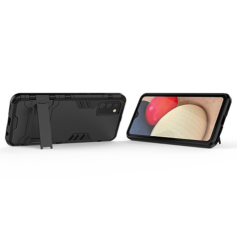 Coque Contour Silicone et Plastique Housse Etui Mat avec Support T02 pour Samsung Galaxy F02S SM-E025F Noir