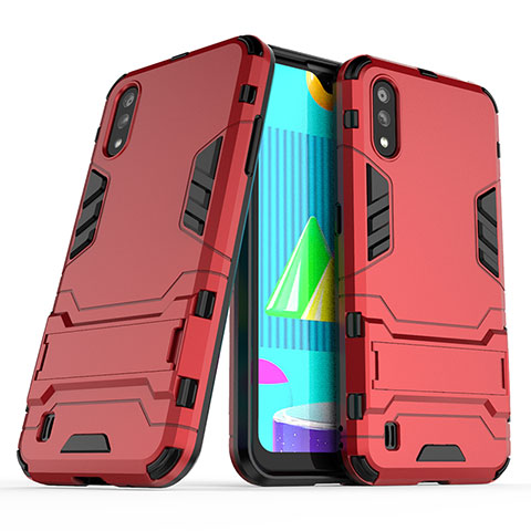 Coque Contour Silicone et Plastique Housse Etui Mat avec Support T02 pour Samsung Galaxy M01 Rouge