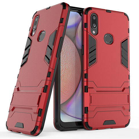 Coque Contour Silicone et Plastique Housse Etui Mat avec Support T02 pour Samsung Galaxy M01s Rouge