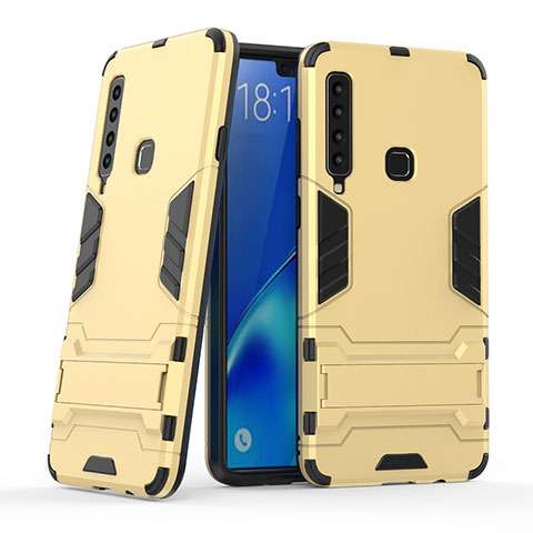 Coque Contour Silicone et Plastique Housse Etui Mat avec Support T03 pour Samsung Galaxy A9 (2018) A920 Or