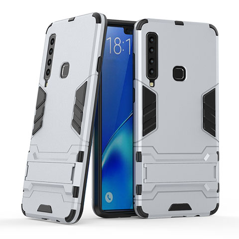 Coque Contour Silicone et Plastique Housse Etui Mat avec Support T03 pour Samsung Galaxy A9 Star Pro Argent