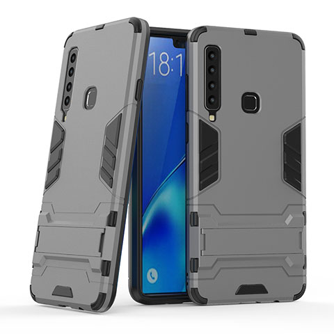 Coque Contour Silicone et Plastique Housse Etui Mat avec Support T03 pour Samsung Galaxy A9s Gris