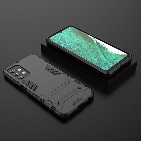 Coque Contour Silicone et Plastique Housse Etui Mat avec Support T03 pour Samsung Galaxy M32 5G Noir