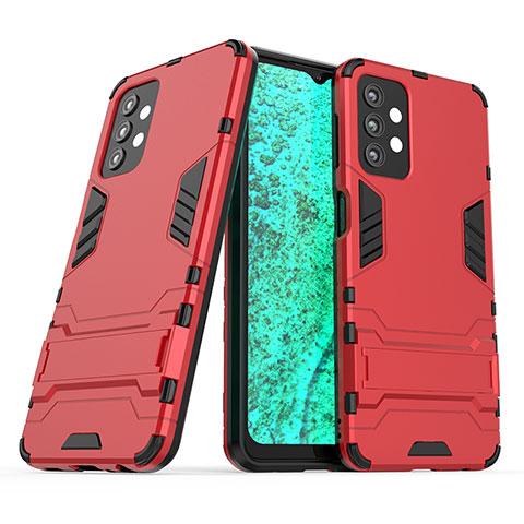 Coque Contour Silicone et Plastique Housse Etui Mat avec Support T04 pour Samsung Galaxy A32 4G Rouge