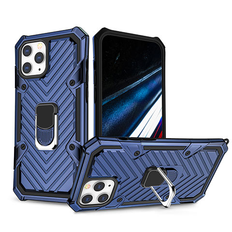 Coque Contour Silicone et Plastique Housse Etui Mat avec Support YF1 pour Apple iPhone 13 Pro Max Bleu