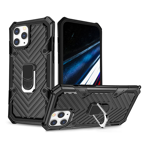 Coque Contour Silicone et Plastique Housse Etui Mat avec Support YF1 pour Apple iPhone 14 Pro Max Noir